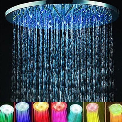 Juno Commercials Ceiling Mount 8 inch Automatic Changing 7 Colors Round High Pressure LED Shower Head