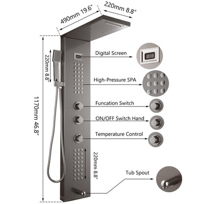 Juno Commercials Wall Mount Outdoor Shower Column with Temperature Display & LED Shower