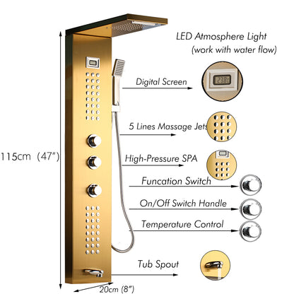 Juno Commercials Wall Mount Outdoor Shower Column with Temperature Display & LED Shower