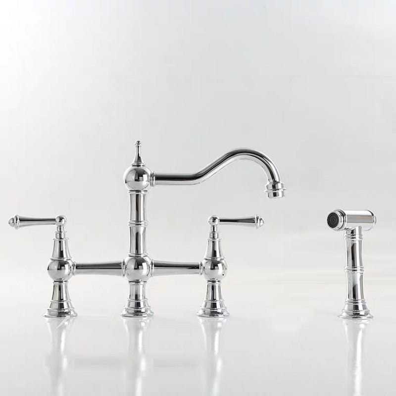 Juno Commercials Deck Mount Classic Kitchen Pull Out Spray Faucet With Dual Handles & Spray Shower