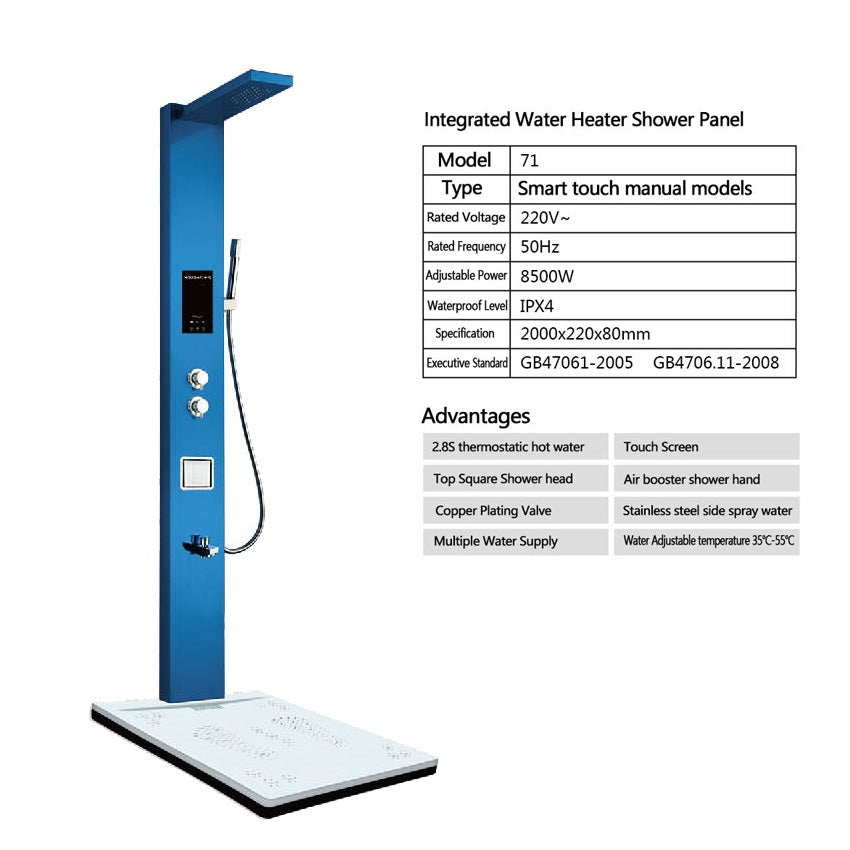 Juno Commercials Stainless Steel Heater Shower Panel With Floor Stand & LED Display