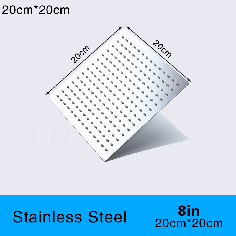 Juno Commercials Ceiling Mount Stainless Steel Polished Chrome Square Rainfall Shower Head & Arm